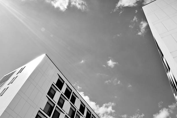 istock Modern office building. Architectural details of modern  building. Black and white. 808718012