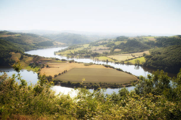 Oxbow bend on the River Loire, France. This is the biggest meander on the Loire River, taken from the Col de Pet de L'Ane