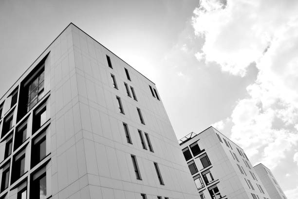 istock Modern office building. Architectural details of modern  building. Black and white. 808725456