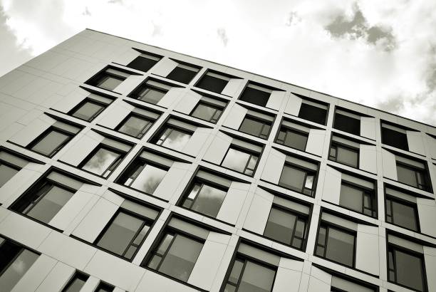 istock Modern office building. Architectural details of modern  building. Black and white. 808730814