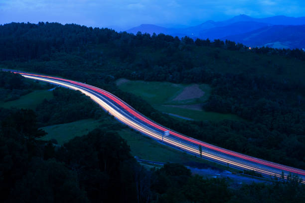 istock Night transport, dynamic business, motorway in Euskadi 808731890