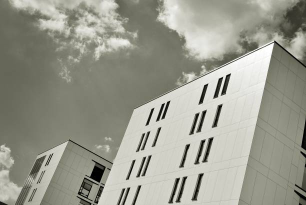 istock Modern office building. Architectural details of modern  building. Black and white. 808732116