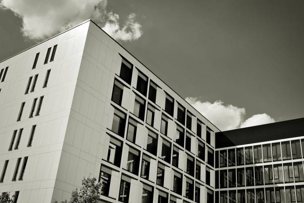 istock Modern office building. Architectural details of modern  building. Black and white. 808732770