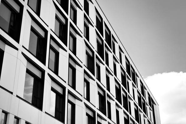 istock Modern office building. Architectural details of modern  building. Black and white. 808733158