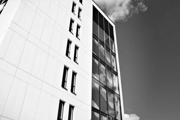 istock Modern office building. Architectural details of modern  building. Black and white. 808744316