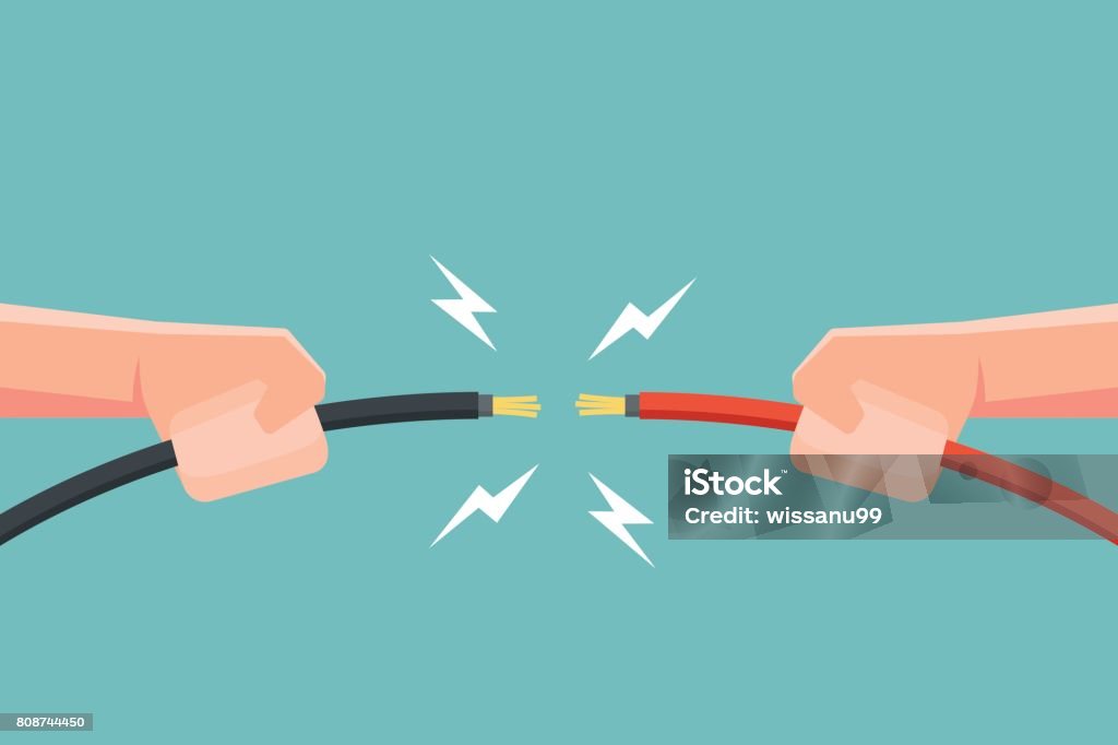 手は電気火花で電線を保持しています。ベクトルの図。 - 電気のロイヤリティフリーベクトルアート