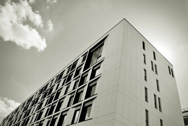 istock Modern office building. Architectural details of modern  building. Black and white. 808745112