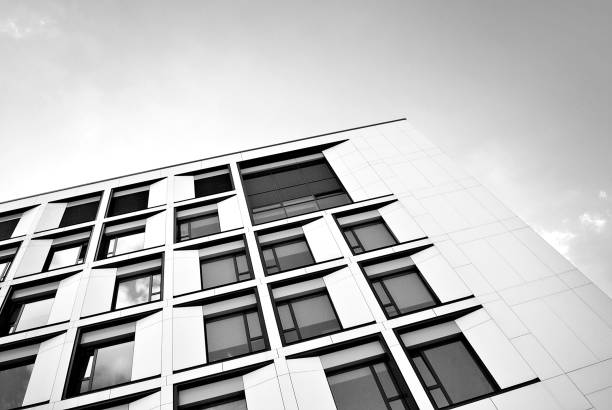 istock Modern office building. Architectural details of modern  building. Black and white. 808748532