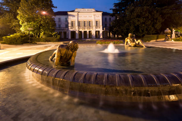 Abano Terme. Padua Piazza Fontana at night health spa stock pictures, royalty-free photos & images