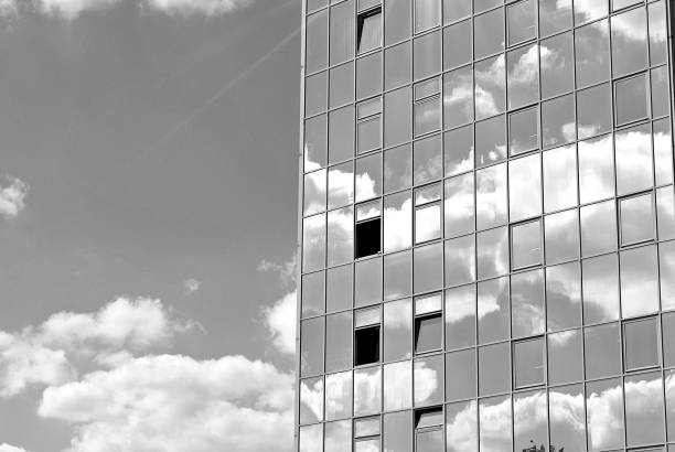 istock Modern office building. Architectural details of modern  building. Black and white. 808769418