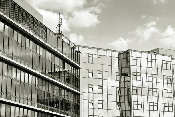 istock Modern office building. Architectural details of modern  building. Black and white. 808770426