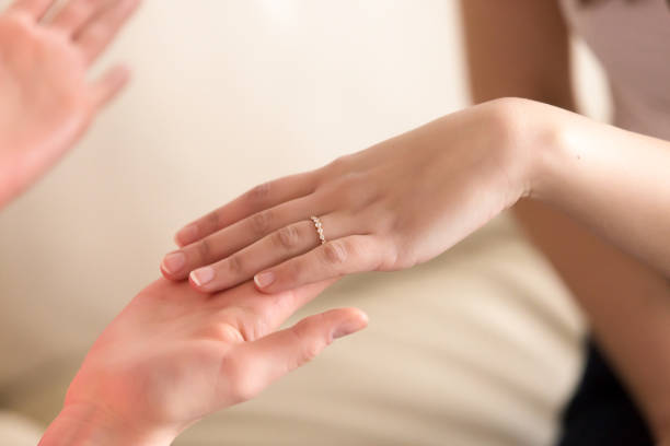 istock Image of female hand with ring on fourth finger 808776466