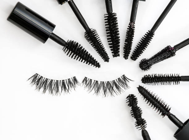 collection of a mascara brushes on white background. each one is shot separately collection of a mascara brushes on white background arranged in a circle with false eyelashes mascara wands stock pictures, royalty-free photos & images