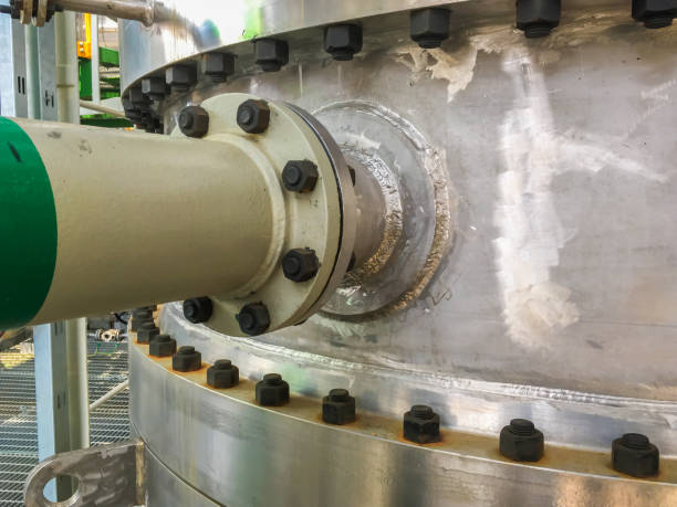 istock Close up of pipe flanges with bolts and nut 808785292