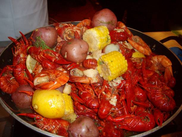 istock Seafood mix served in a round deep metal platter 808786344