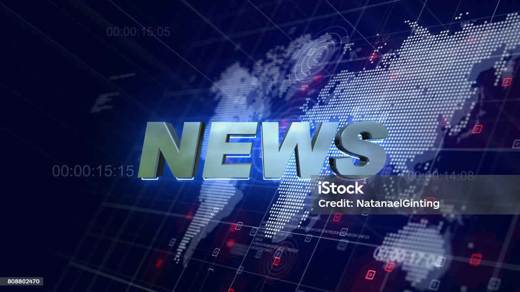 News Opening Graphics World Map Blue Background Press Room Stock Photo