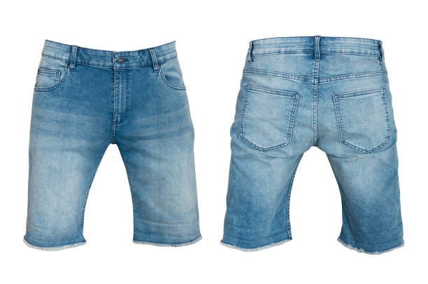 pantalones cortos de denim para hombres aislados - jean shorts fotografías e imágenes de stock