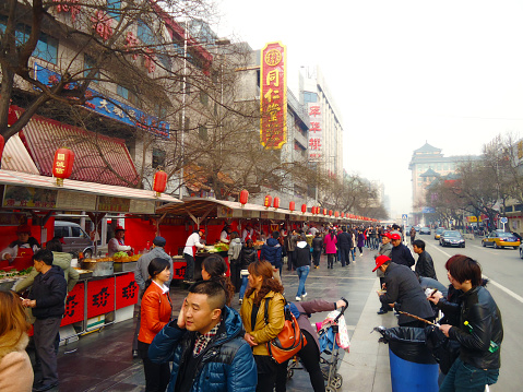 Donghuamen Night Market is a famous night market located in the northern end of Wangfujing in Beijing, China. Picture taken in March 2013