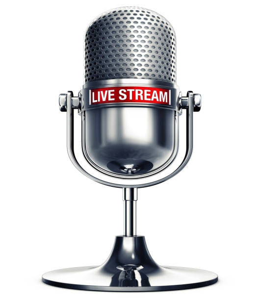 live stream 3D rendering of a microphone with the words live stream web radio stock pictures, royalty-free photos & images