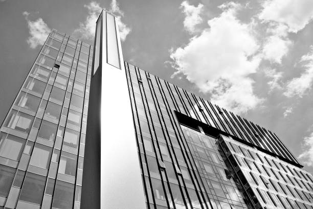 istock Modern business office building exterior. Black and white 808854306