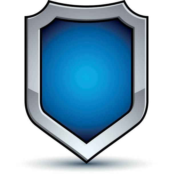 istock Heraldic vector blue emblem with silver outline, 3d conceptual defense geometric badge isolated on white background. Eps8 silver escutcheon isolated on white background. Dimensional decorative coat of arms. 808915186