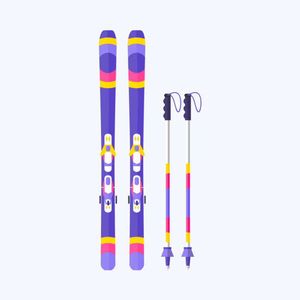 istock Pairs of skis and sticks, poles, flat isolated vector illustration 808920188