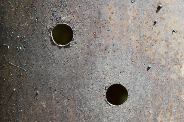 istock Iron sheet with two holes. Background 808934602