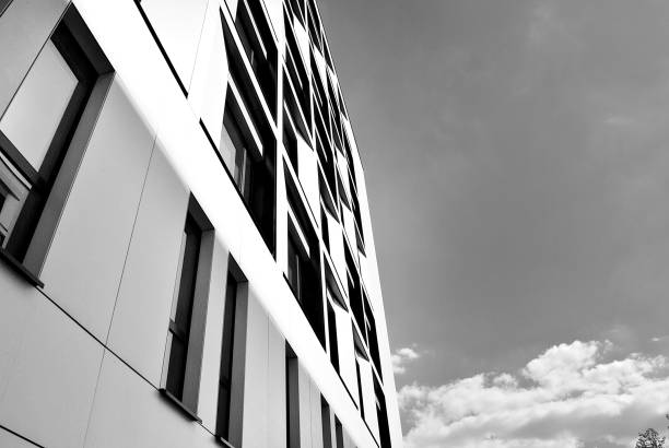 istock Modern business office building exterior. Black and white 808975302