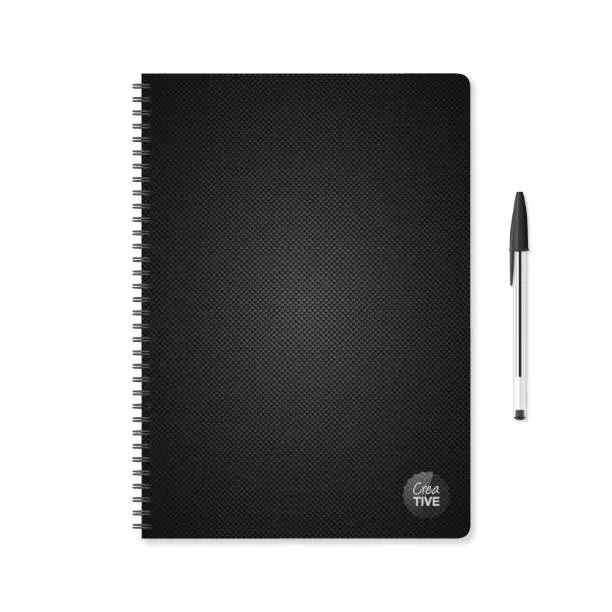 Vector illustration of Notepad template with carbon fiber background and ballpoint pen