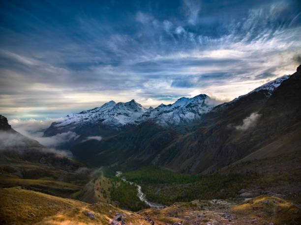 A beautiful mountain valley at sunset
