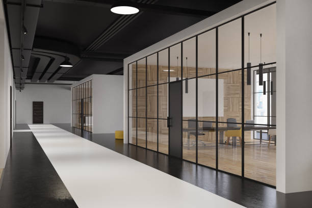 istock Office corridor, glass walls 809003088