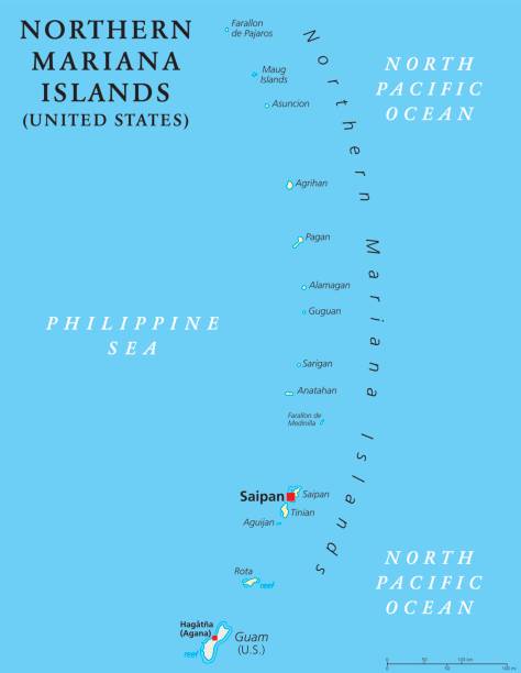 illustrazioni stock, clip art, cartoni animati e icone di tendenza di mappa politica delle isole marianne settentrionali - mariana islands