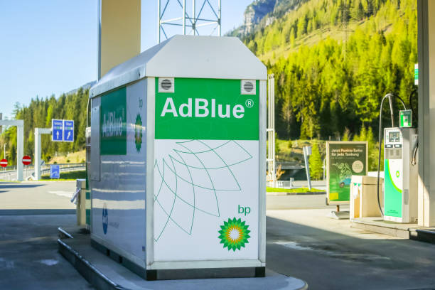 AdBlue tank at filling station stock photo