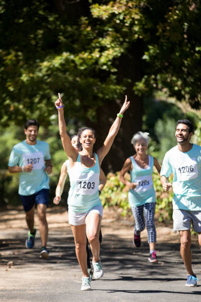 istock Female athlete winning the marathon race 809056618