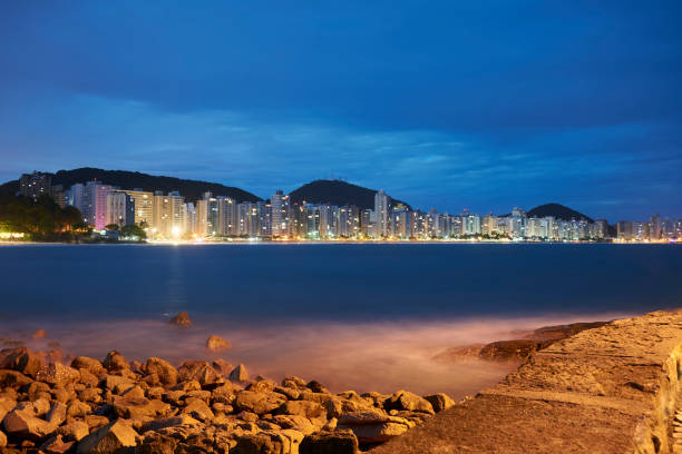 Guaruja, Pitangueiras beach at night. Brazil.
