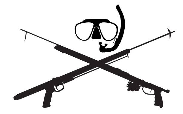 speargun speargun and mask harpoon stock illustrations