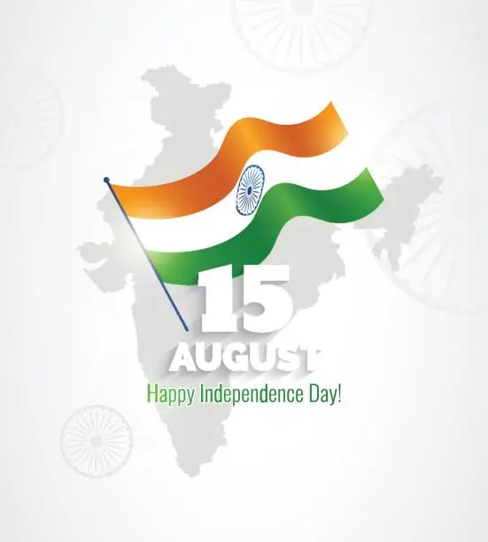 Vector illustration of 15 August. Indian Independence Day greeting card.