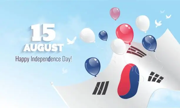 Vector illustration of 15 August. South Korea Independence Day greeting card.