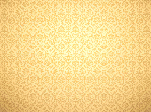 Golden damask wallpaper with floral patterns