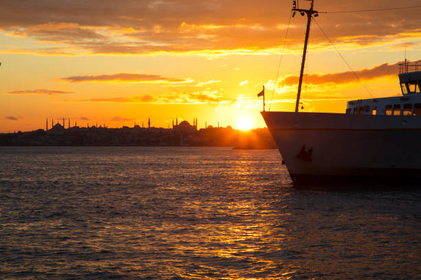 Passenger Ferry in the Bosphorus at sunset, Istanbul, Turkey