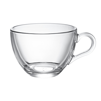 Empty Glass mug for tea, on white  background