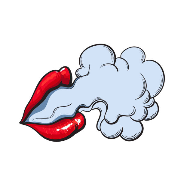 illustrazioni stock, clip art, cartoni animati e icone di tendenza di fumo che esce da bellissime labbra femminili con rossetto rosso - fumo di sigaretta elettronica