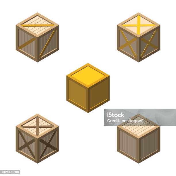Box Set Vector Wooden Box Set Isolated On White Background 3d Vector Illustration ...