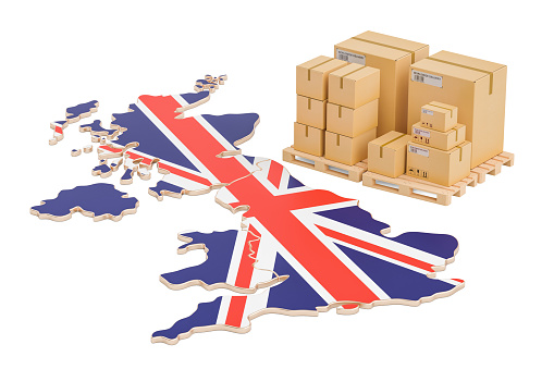 Shipping and Delivery from United Kingdom isolated on white background