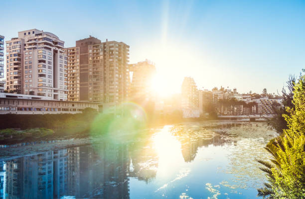 Watercourse Marga-Marga in Vina del Mar, Chile with lensflare effect