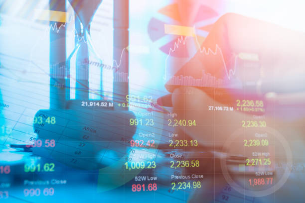 istock Digital data indicator analysis on financial market trade chart on LED. Concept Stock data trade. Double exposure style 809213838