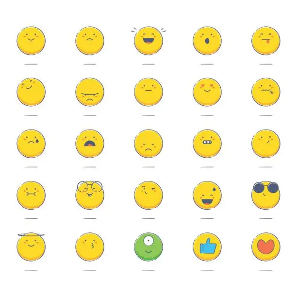 Vector illustration of Colorful hand drawn emoticons