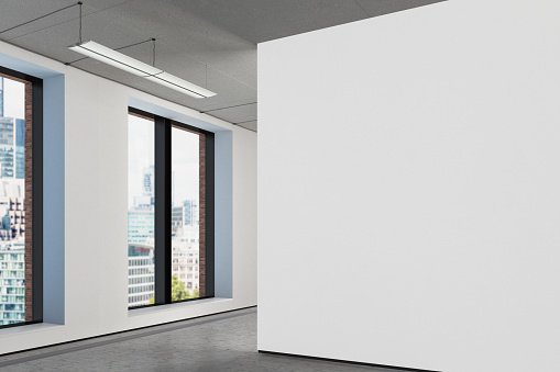 Blank wall in the gallery mockup. 3d illustration