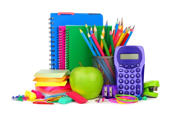 istock Books and school supplies isolated on white 809273024
