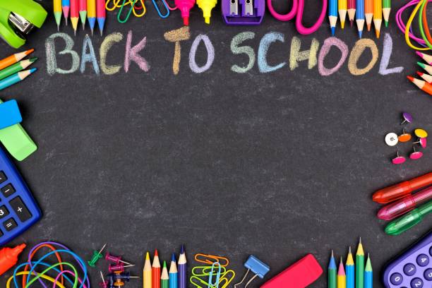 istock School supplies frame with Back To School written in colorful chalk 809277718